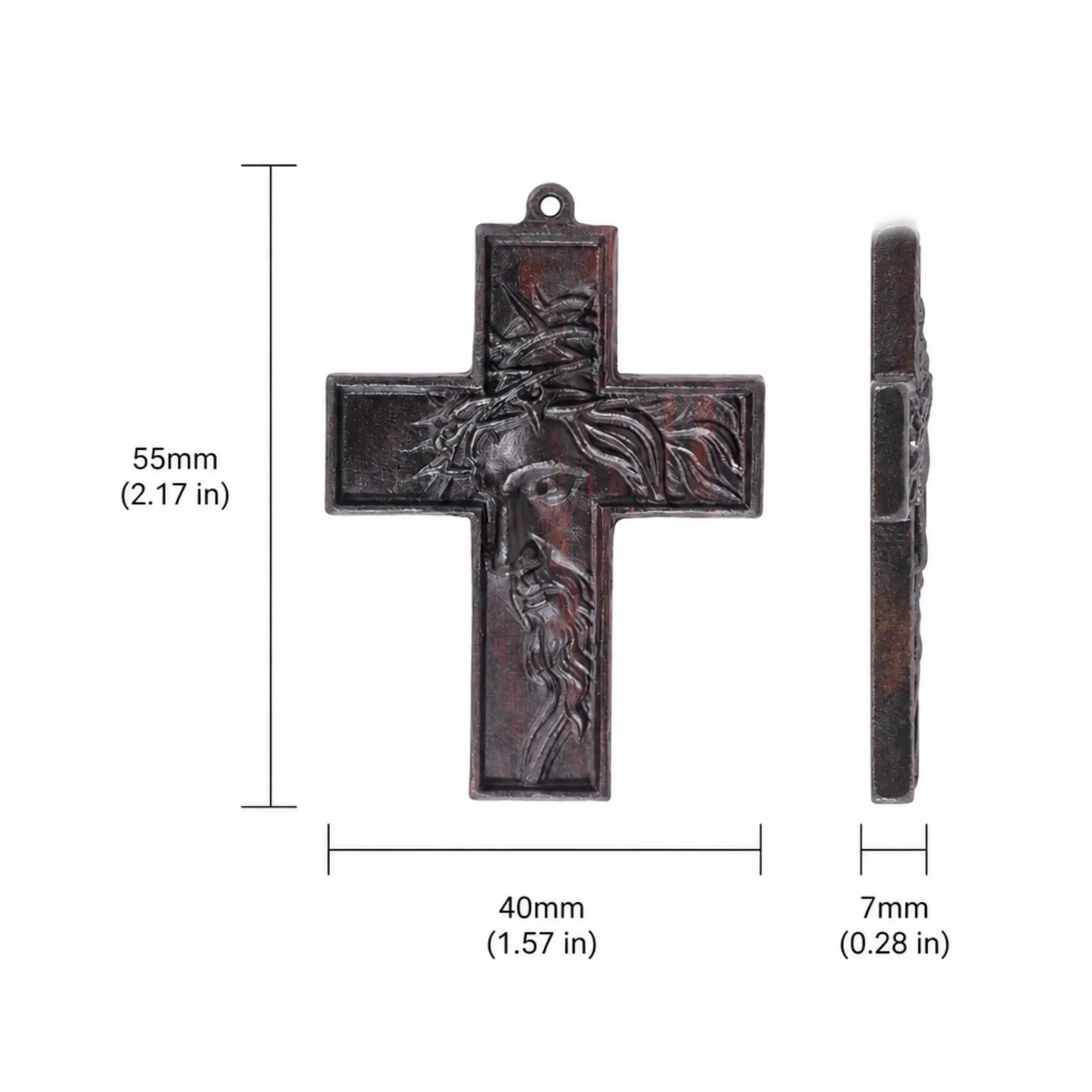 Jesus Portrait Cross Necklace – Handmade Ebony Wood Crucifix Pendant