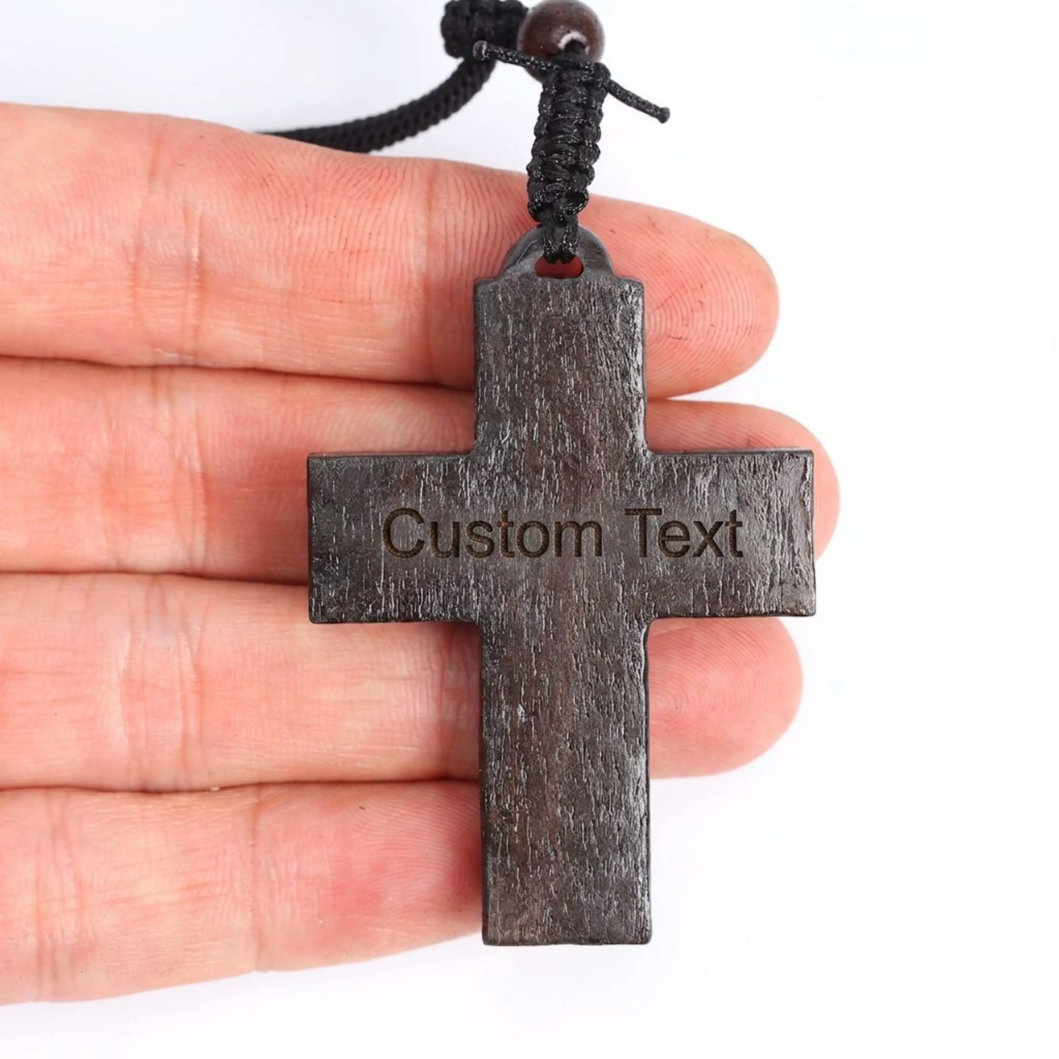 Jesus Portrait Cross Necklace – Handmade Ebony Wood Crucifix Pendant
