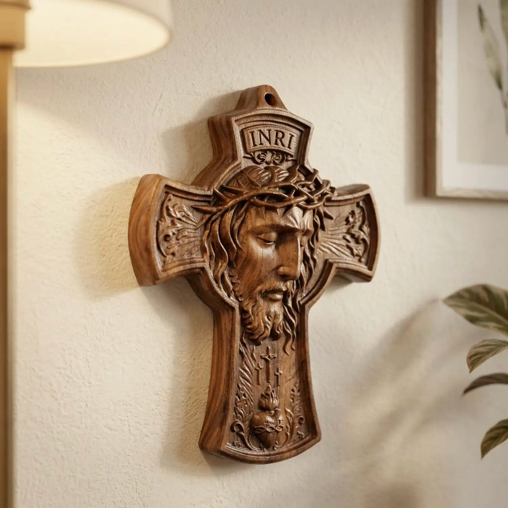 Jesus Portrait Crucifix Cross 3D STL Model - Relief Pendant File for CNC & 3D Printing