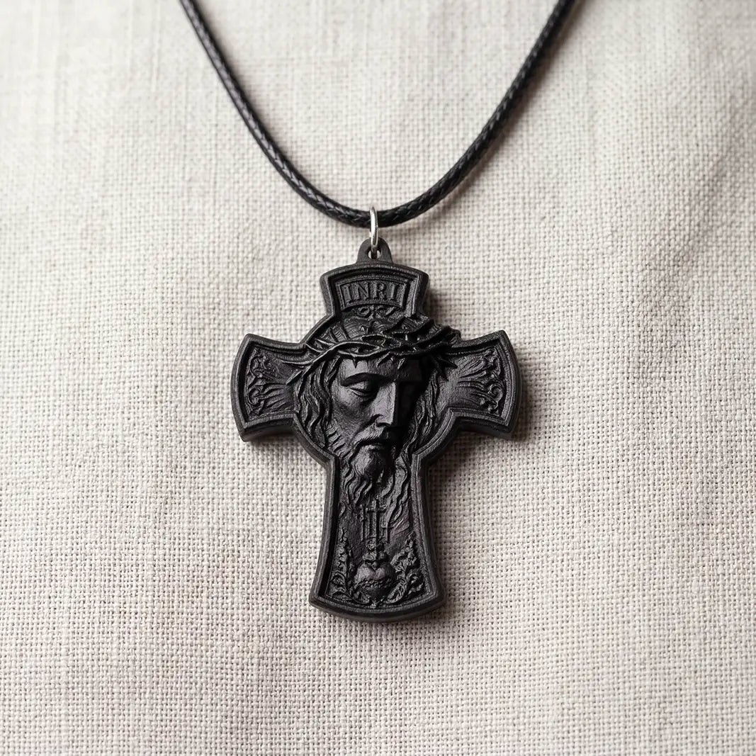 Jesus Portrait Crucifix Cross 3D STL Model - Relief Pendant File for CNC & 3D Printing
