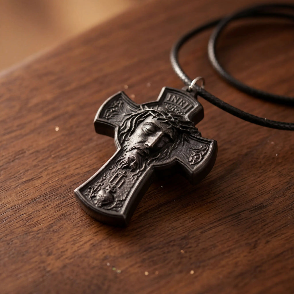 Jesus Portrait Crucifix Cross 3D STL Model - Relief Pendant File for CNC & 3D Printing