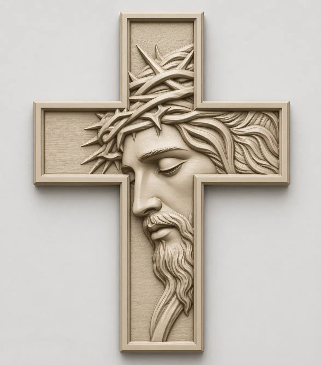 Jesus Portrait Cross 3D STL Model - Relief File for CNC Router & 3D Printing