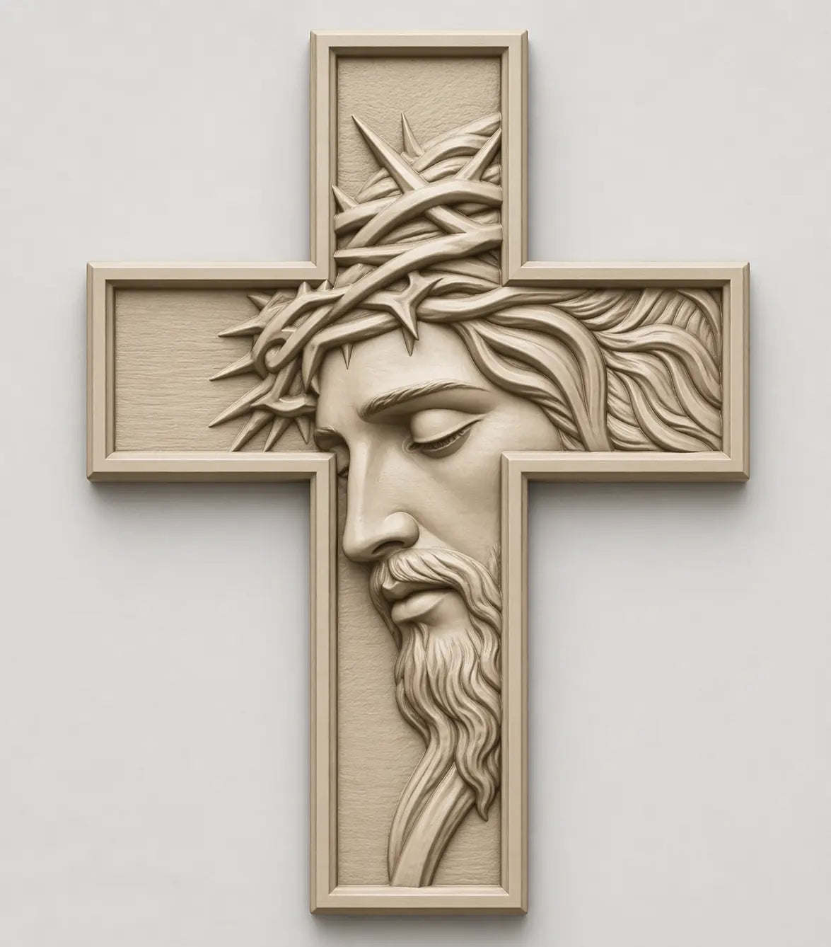 Jesus Portrait Cross 3D STL Model - Relief File for CNC Router & 3D Printing