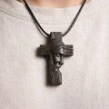 Personalized Jesus Profile Cross Necklace, Handcrafted Reclaimed Ebony Wood Cross Pendant
