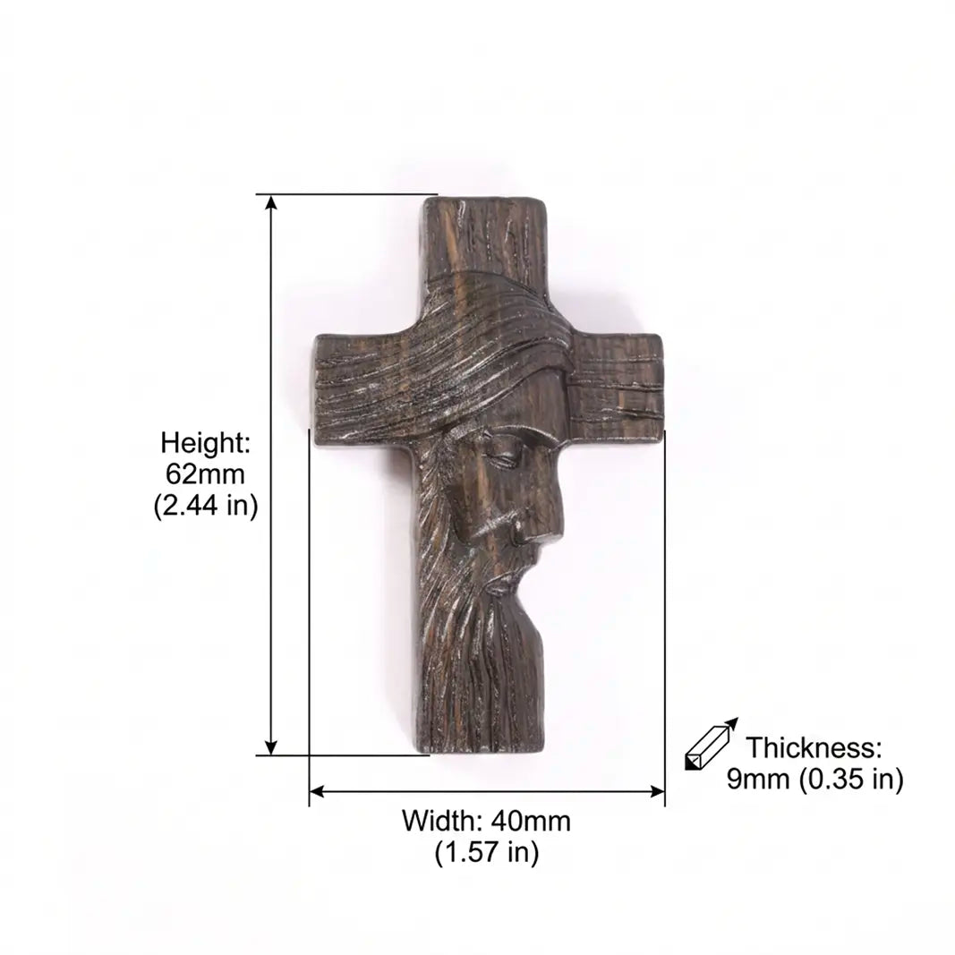 Personalized Jesus Profile Cross Necklace, Handcrafted Reclaimed Ebony Wood Cross Pendant