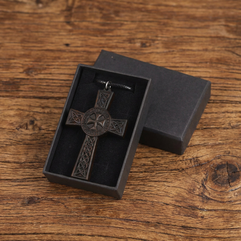 Knights Templar Celtic Cross Necklace - Handmade Reclaimed Ebony Wood Pendant