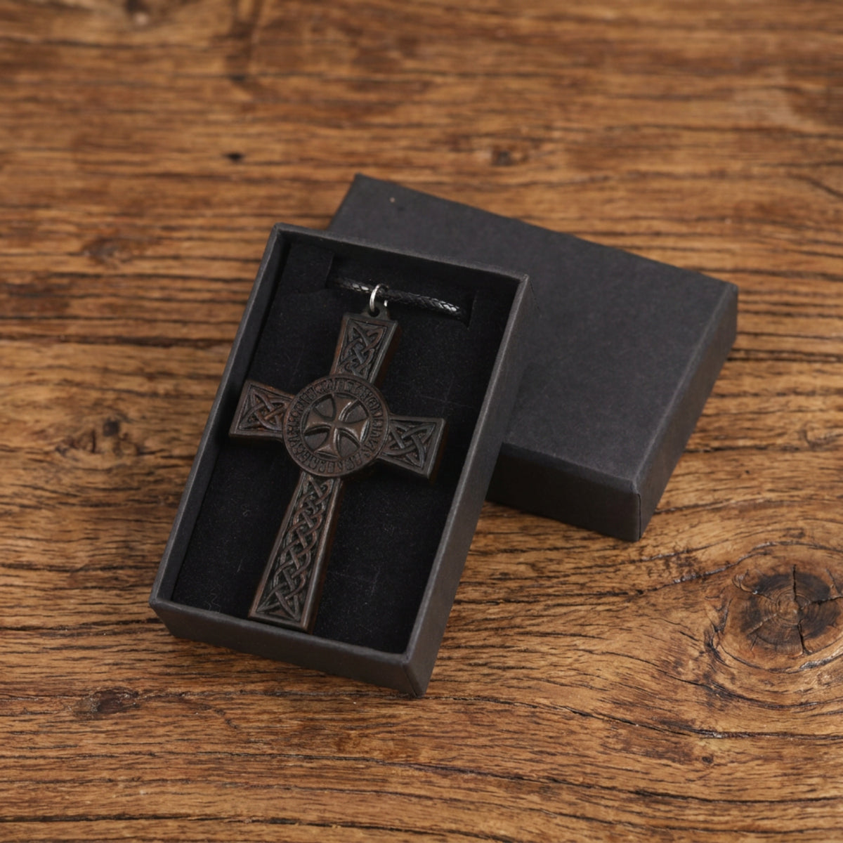 Knights Templar Celtic Cross Necklace - Handmade Reclaimed Ebony Wood Pendant