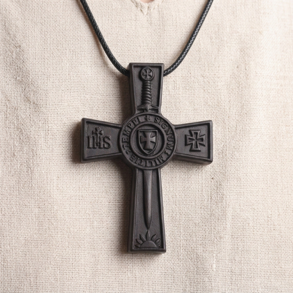Knights Templar Cross Necklace – Handcrafted Reclaimed Ebony Wood