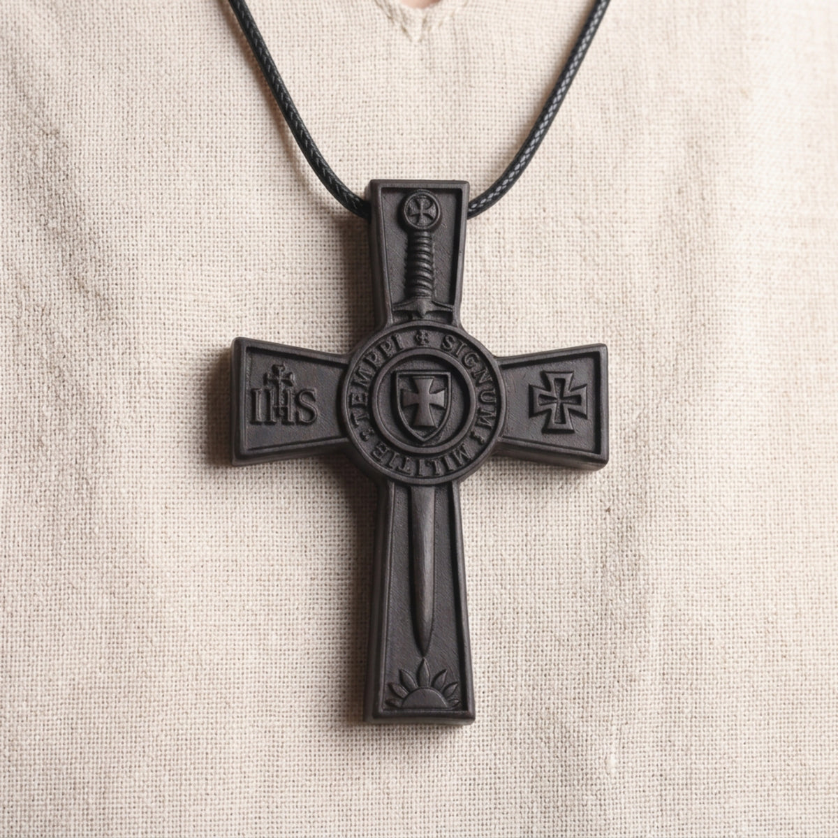 Knights Templar Cross Necklace – Handcrafted Reclaimed Ebony Wood