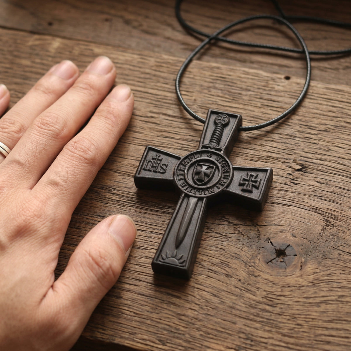 Knights Templar Cross Necklace – Handcrafted Reclaimed Ebony Wood