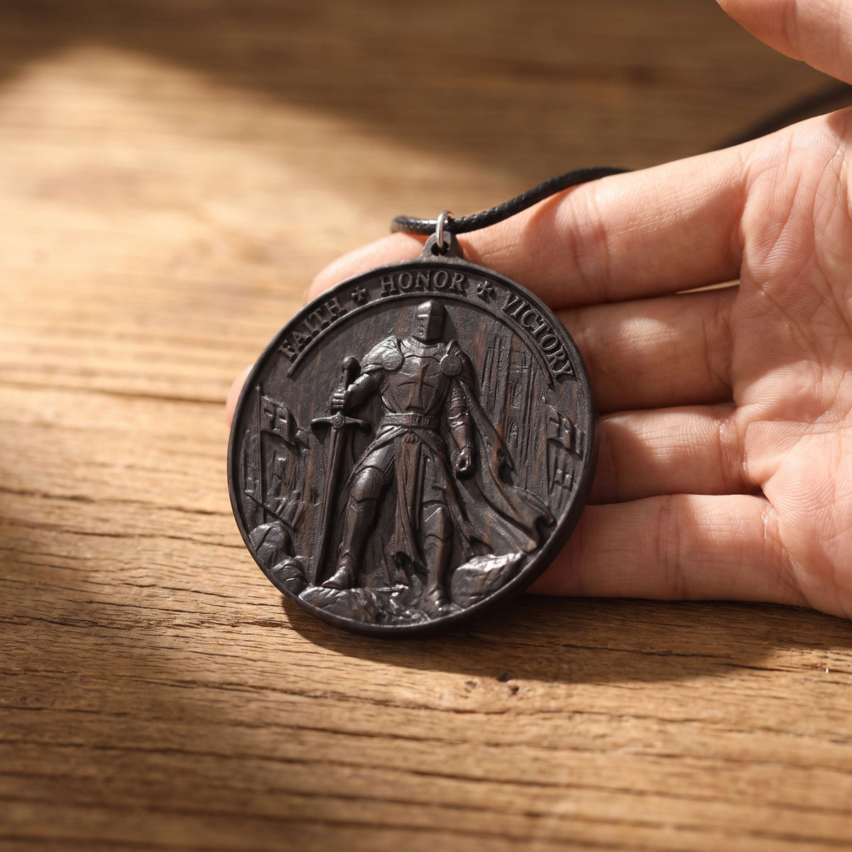 Knights Templar Warrior Necklace – Reclaimed Ebony Wood Pendant