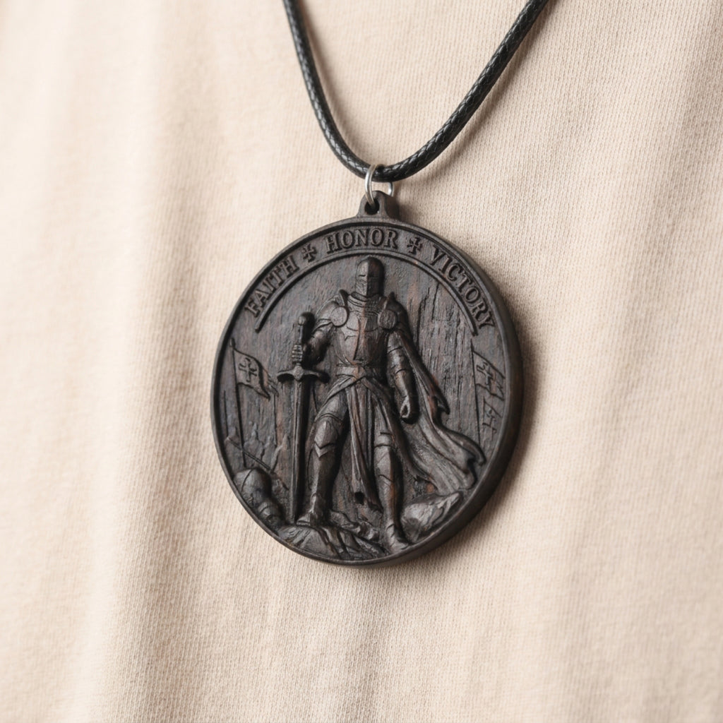 Knights Templar Warrior Necklace – Reclaimed Ebony Wood Pendant