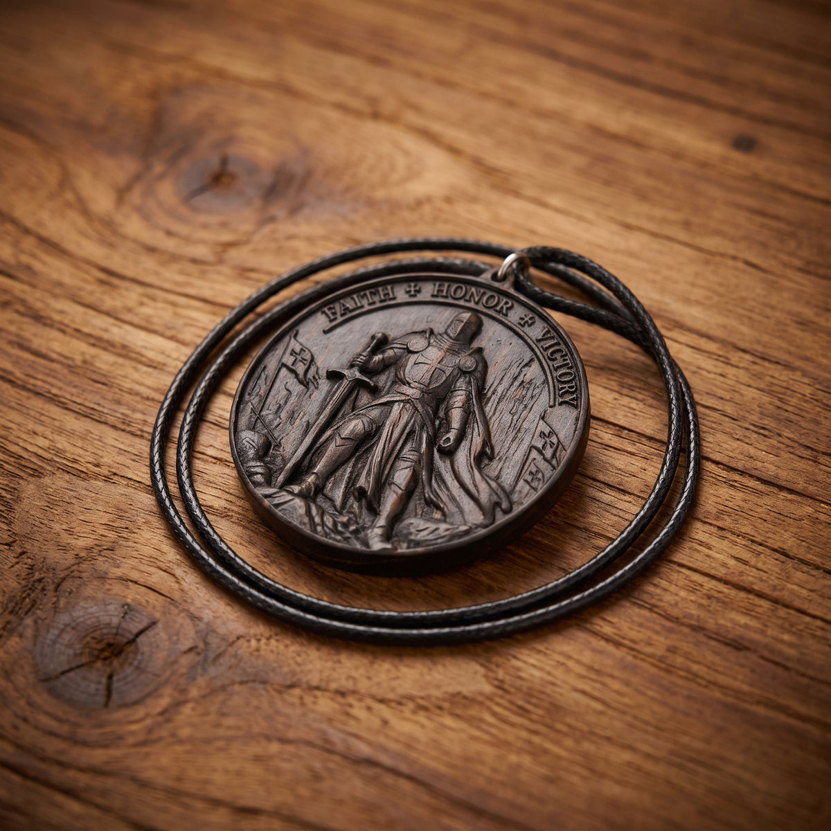 Knights Templar Warrior Necklace – Reclaimed Ebony Wood Pendant
