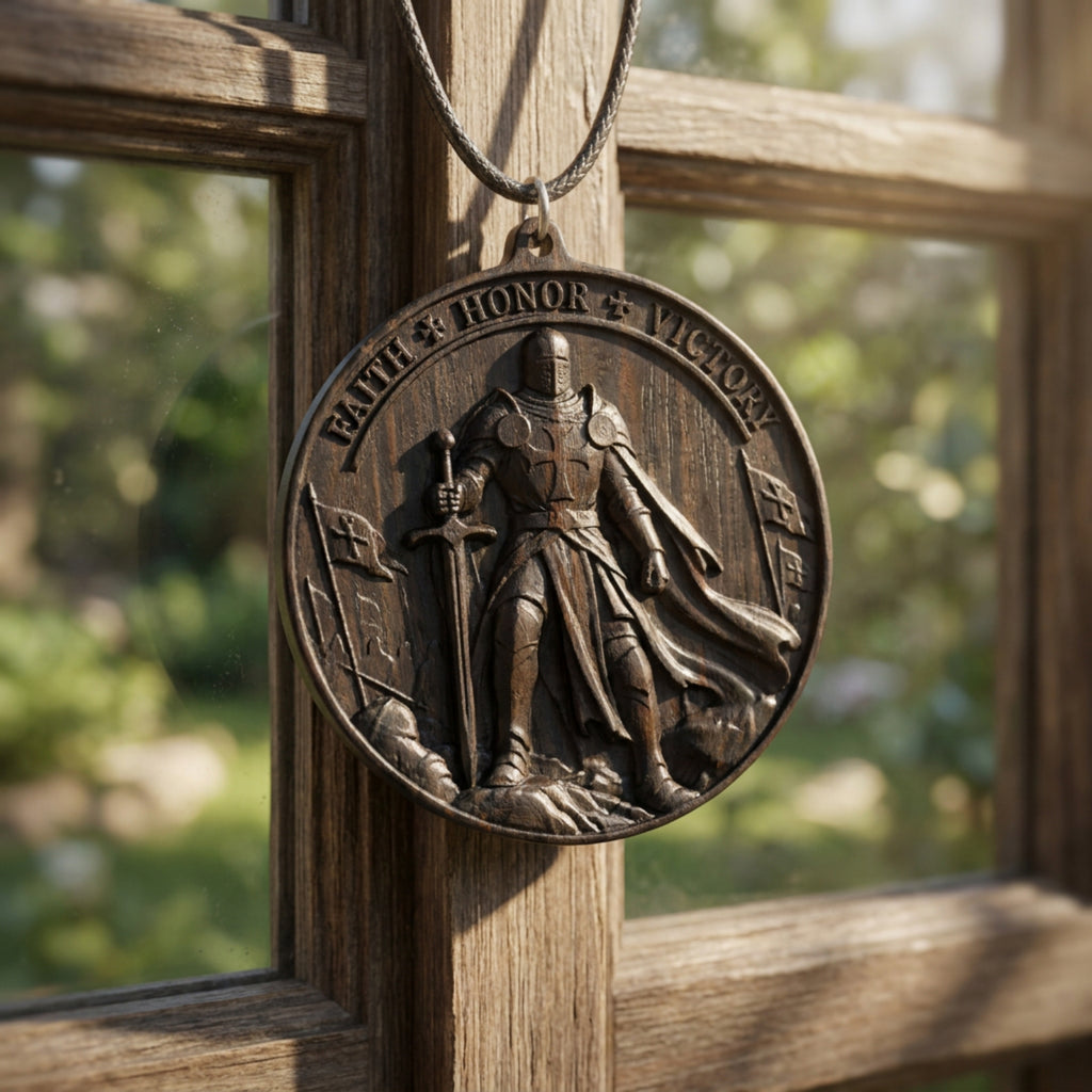 Knights Templar Warrior Necklace – Reclaimed Ebony Wood Pendant