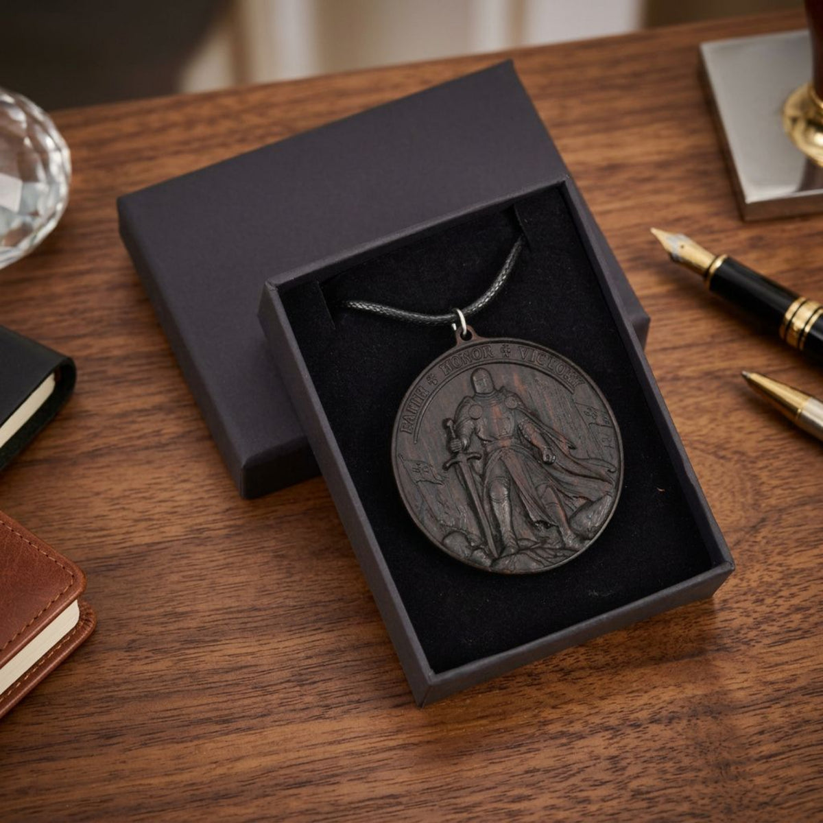 Knights Templar Warrior Necklace – Reclaimed Ebony Wood Pendant