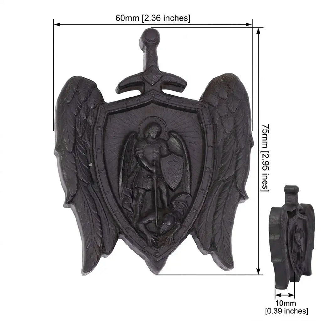 Personalized St Michael Mini Plaque – Ebony Wood Archangel Michael Wings Shield Decor