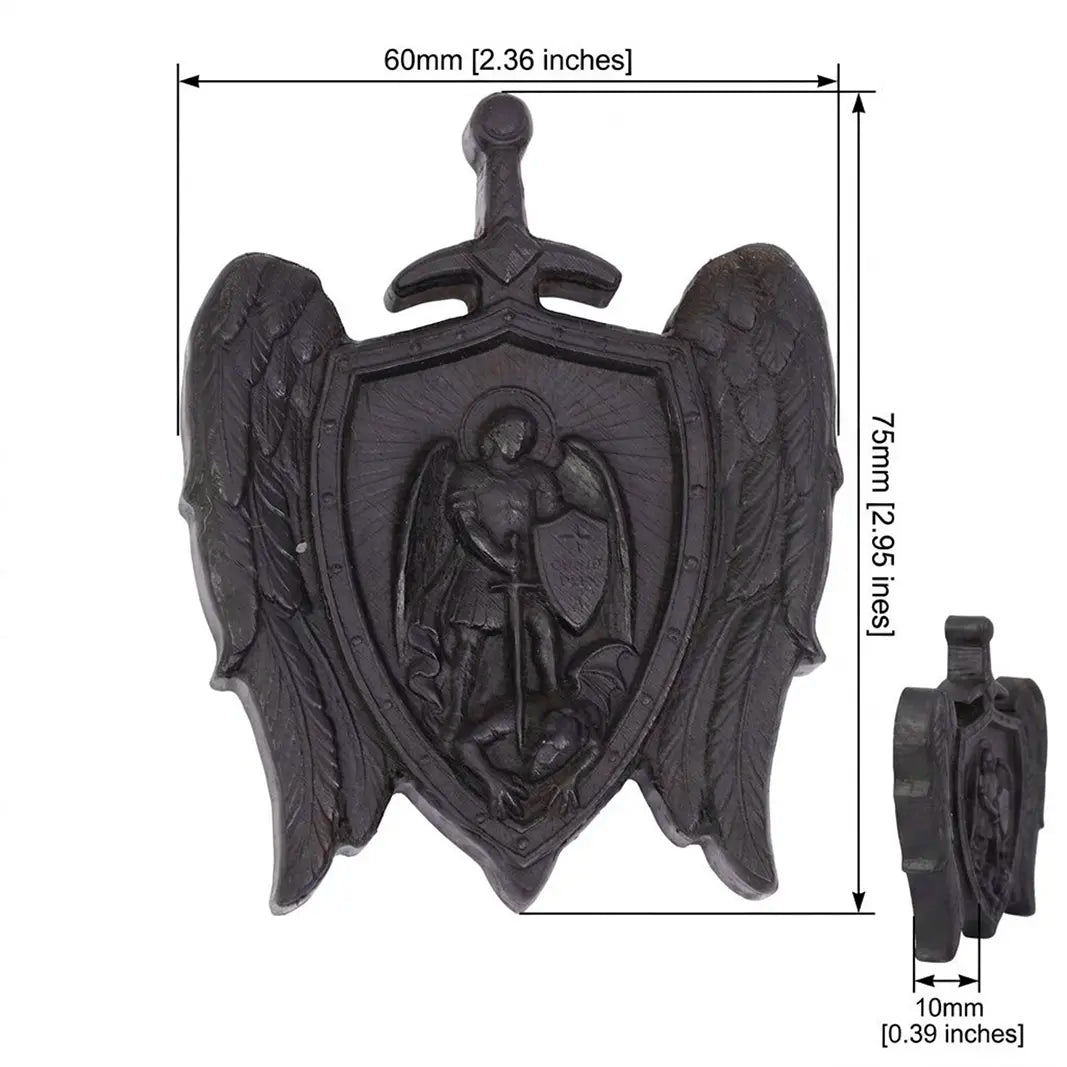 Personalized St Michael Mini Plaque – Ebony Wood Archangel Michael Wings Shield Decor