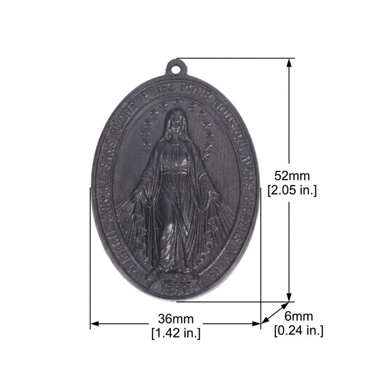 Our Lady of the Miraculous Medal Necklace – Handcrafted Ebony Wood Catholic Mary Pendant