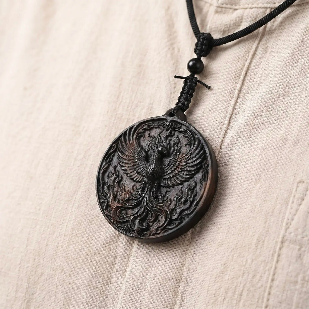 Phoenix Rising Pendant Necklace – Handcrafted Reclaimed Ebony Wood