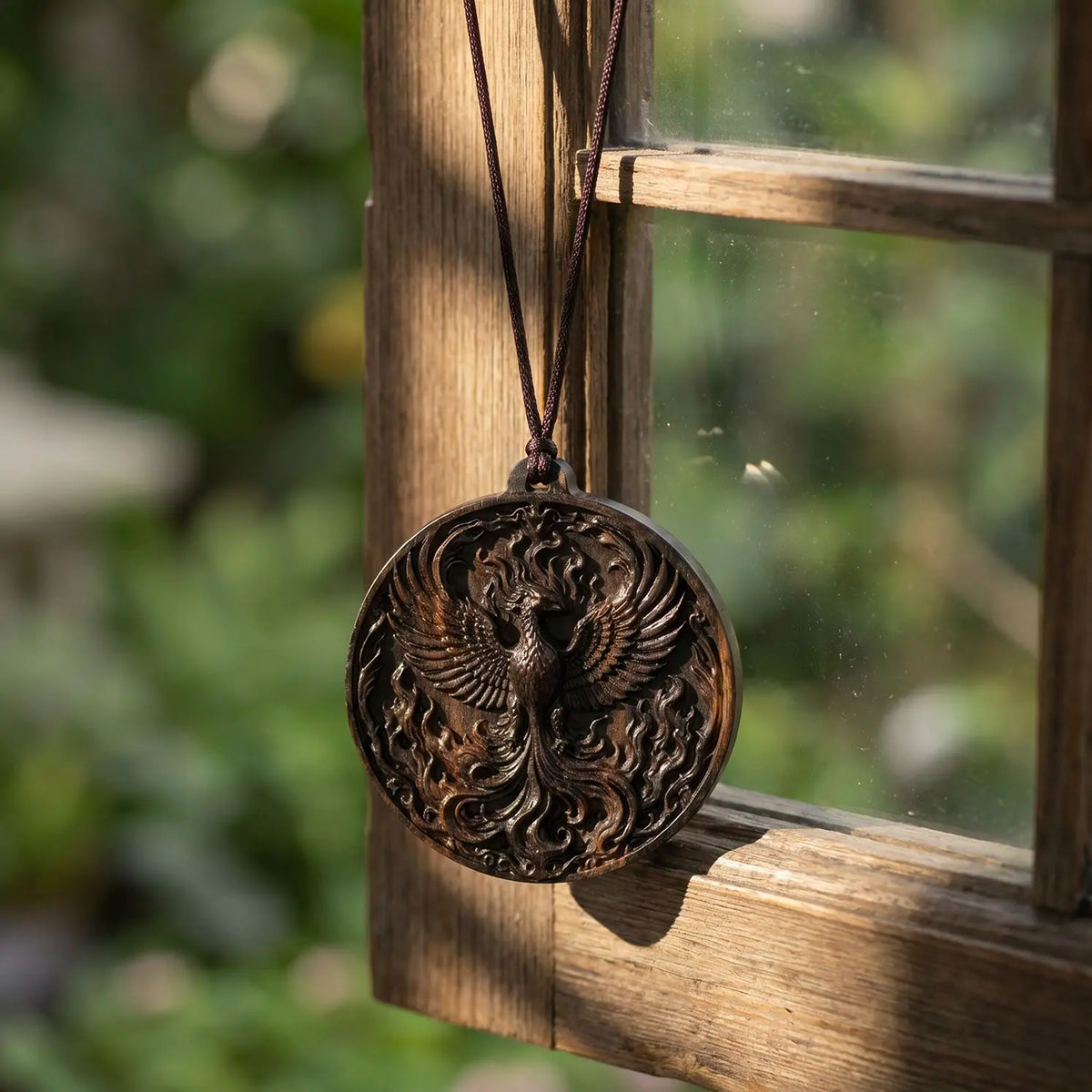 Phoenix Rising Pendant Necklace – Handcrafted Reclaimed Ebony Wood