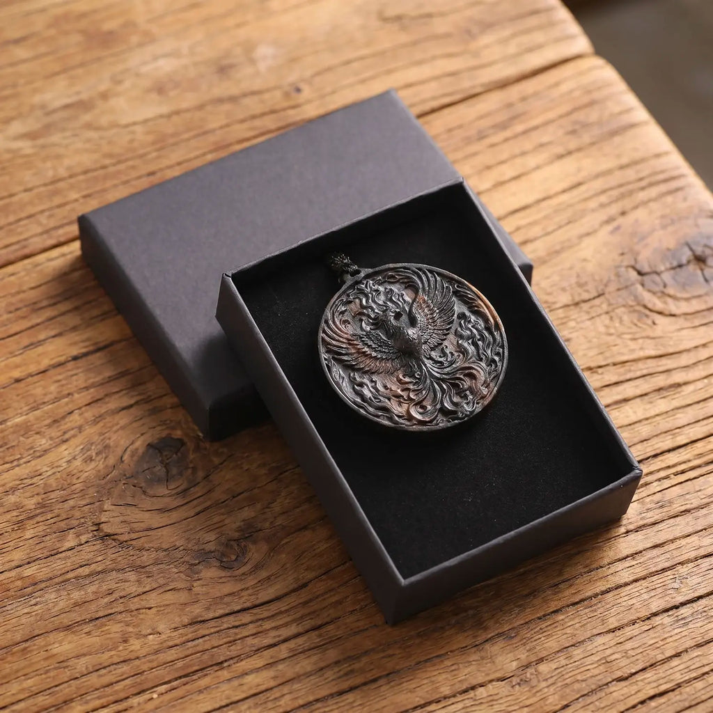 Phoenix Rising Pendant Necklace – Handcrafted Reclaimed Ebony Wood