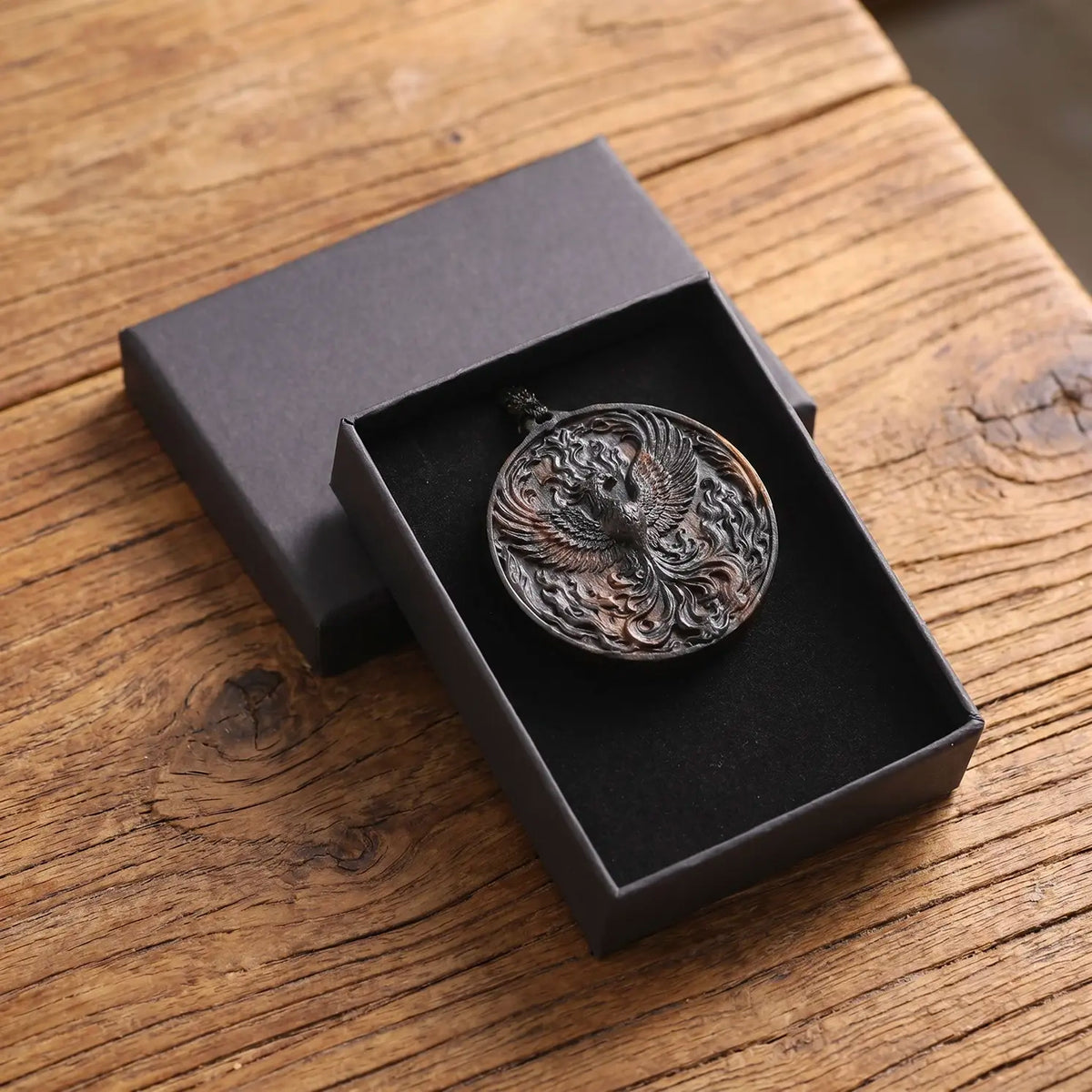 Phoenix Rising Pendant Necklace – Handcrafted Reclaimed Ebony Wood