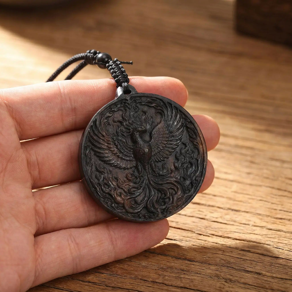 Phoenix Rising Pendant Necklace – Handcrafted Reclaimed Ebony Wood