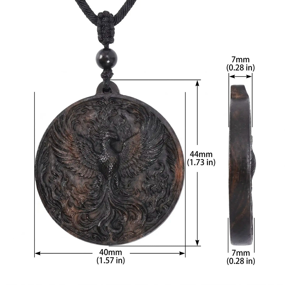 Phoenix Rising Pendant Necklace – Handcrafted Reclaimed Ebony Wood