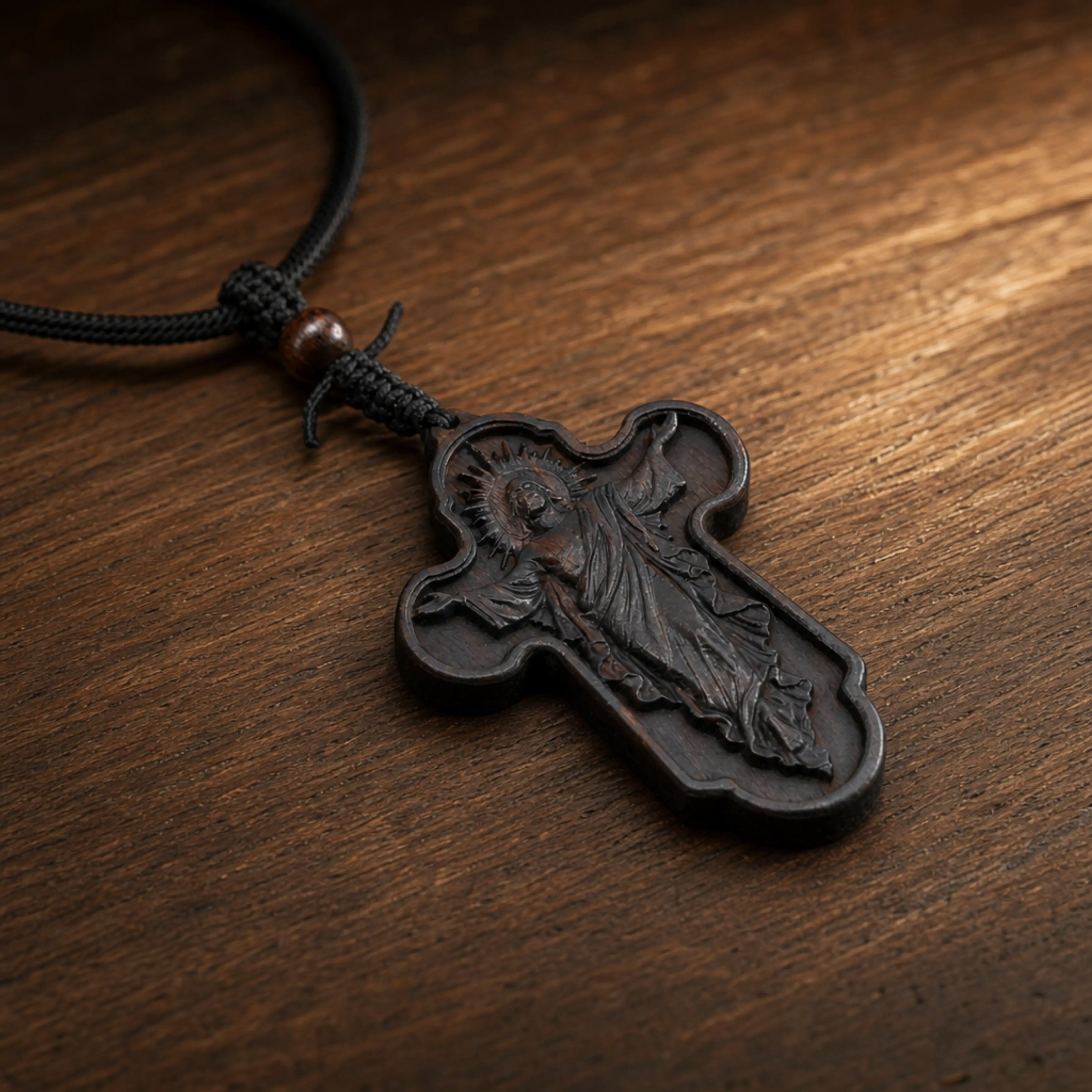 Resurrection of Jesus Cross Necklace – Handmade Reclaimed Ebony Wood Pendant