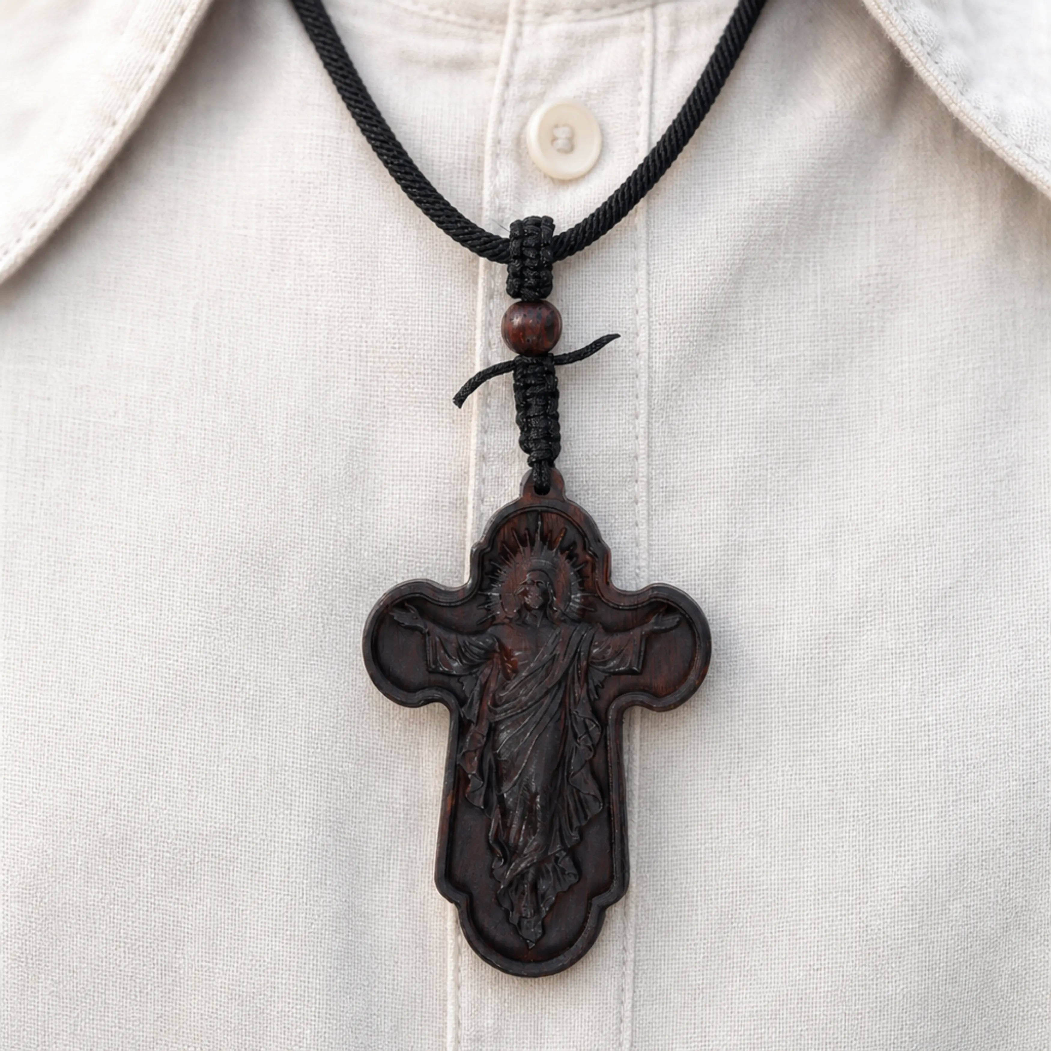 Resurrection of Jesus Cross Necklace – Handmade Reclaimed Ebony Wood Pendant