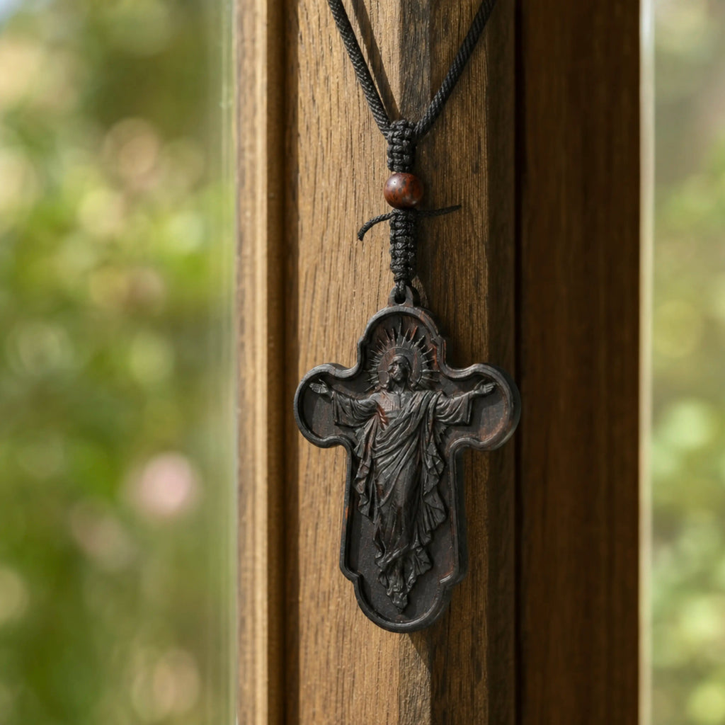 Resurrection of Jesus Cross Necklace – Handmade Reclaimed Ebony Wood Pendant