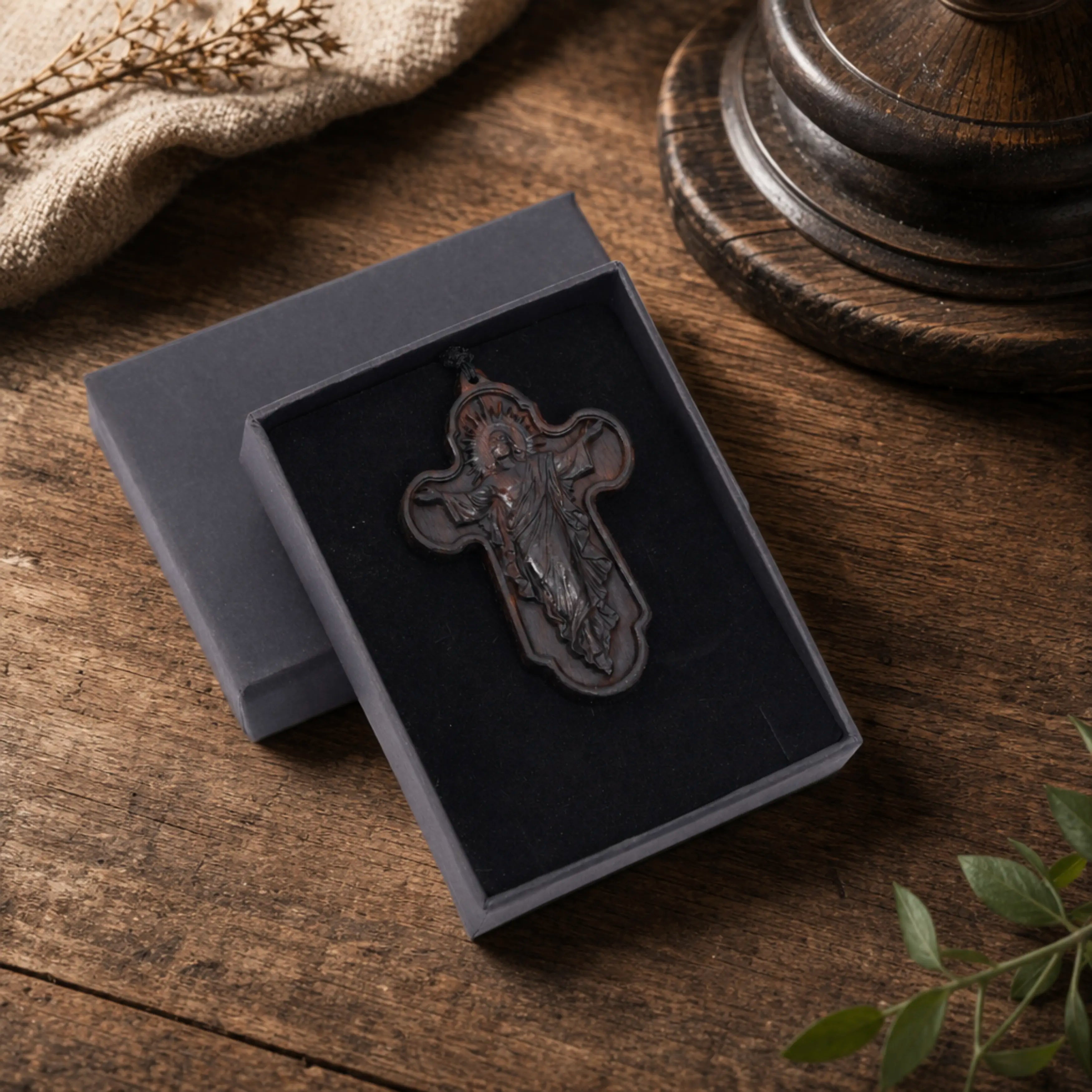 Resurrection of Jesus Cross Necklace – Handmade Reclaimed Ebony Wood Pendant