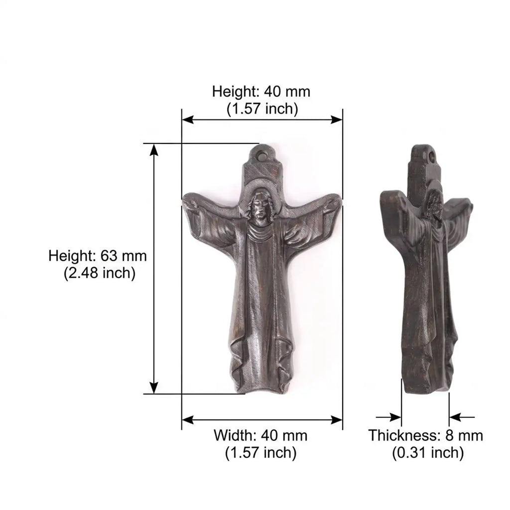 Personalized Risen Christ Ebony Cross Necklace – Hand-Carved Wood Pendant