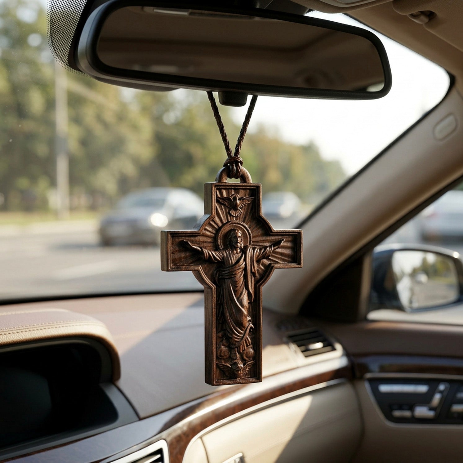 Handcrafted Ebony Wood Risen Jesus Cross Pendant Necklace – Personalized Catholic Jewelry – Reclaimed Antique Hardwood Christian Gift