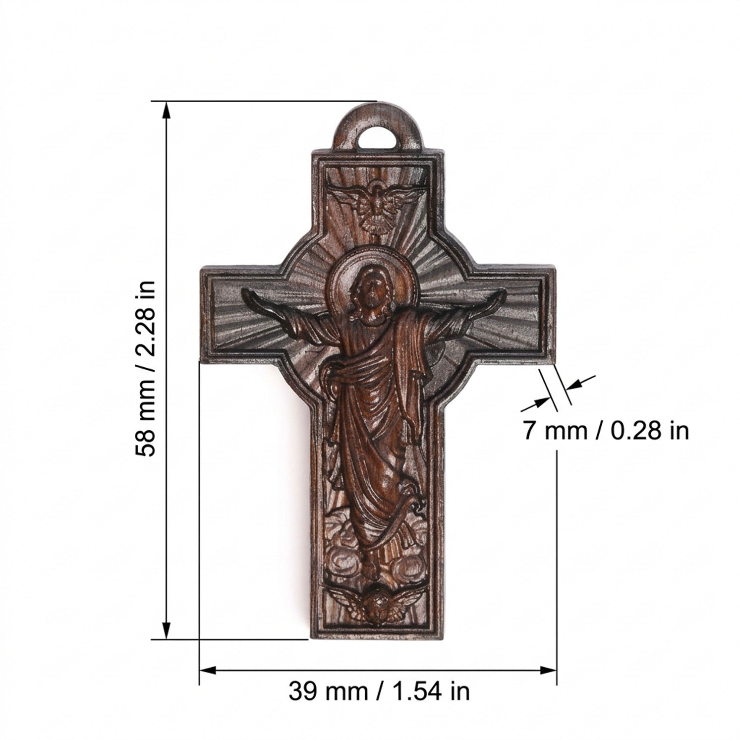 Handcrafted Ebony Wood Risen Jesus Cross Pendant Necklace – Personalized Catholic Jewelry – Reclaimed Antique Hardwood Christian Gift