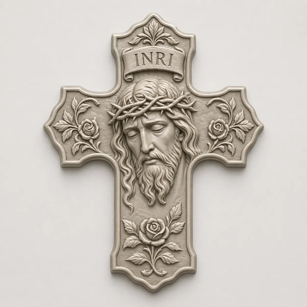 Rose Jesus Cross 3D STL Model - Relief File for CNC Router & 3D Printing