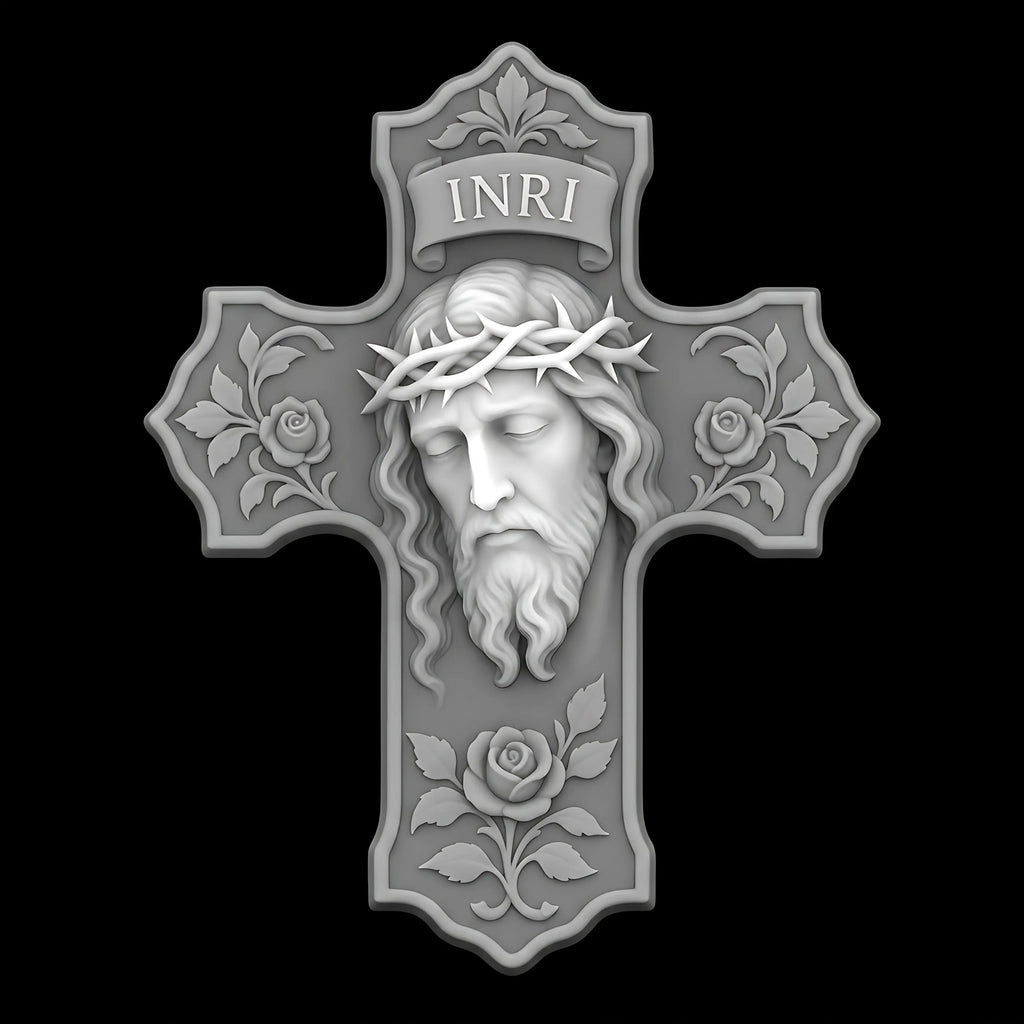 Rose Jesus Cross 3D STL Model - Relief File for CNC Router & 3D Printing
