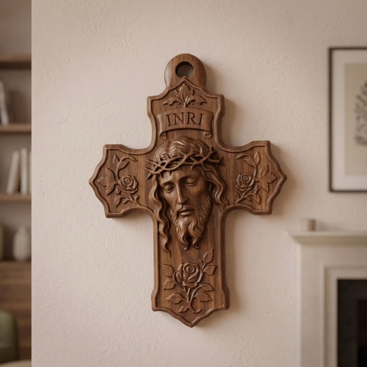 Rose Jesus Cross 3D STL Model - Relief File for CNC Router & 3D Printing