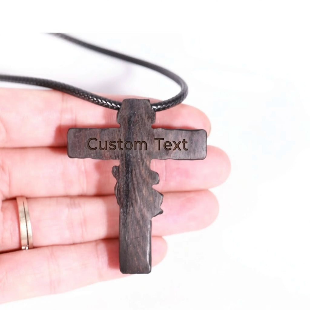 Rustic Crucifix Necklace – Handmade Reclaimed Ebony Wood Cross Pendant