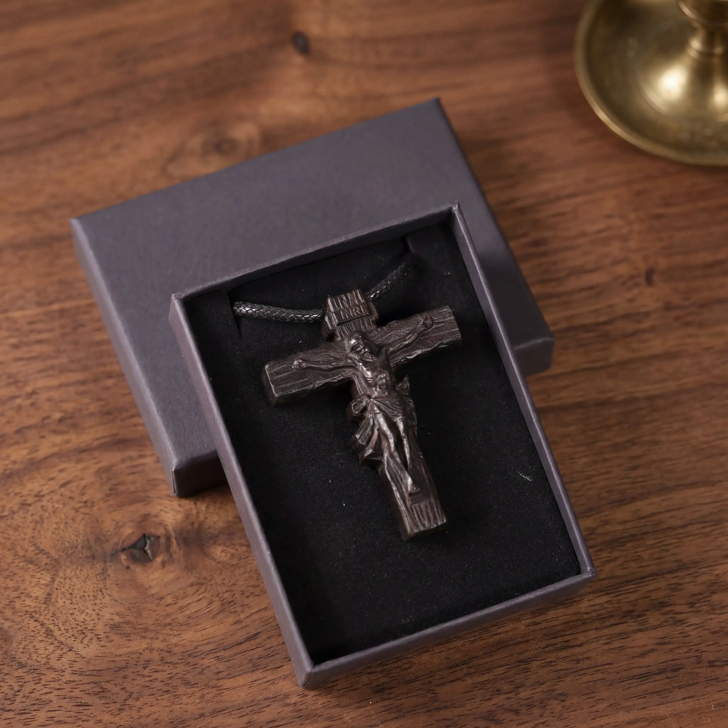 Rustic Crucifix Necklace – Handmade Reclaimed Ebony Wood Cross Pendant