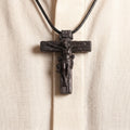 Rustic Crucifix Necklace – Handmade Reclaimed Ebony Wood Cross Pendant