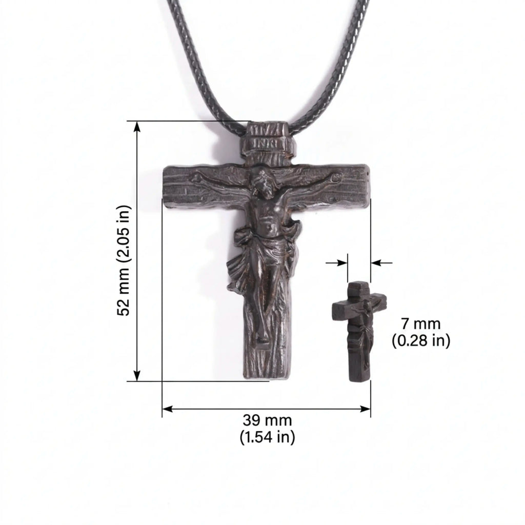 Rustic Crucifix Necklace – Handmade Reclaimed Ebony Wood Cross Pendant