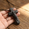 Personalized Rustic Ebony Crucifix Necklace – Hand-Carved Wood Cross Pendant