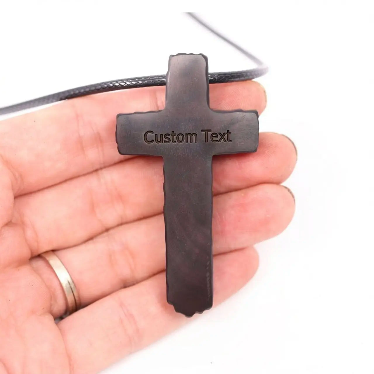 Personalized Rustic Ebony Crucifix Necklace – Hand-Carved Wood Cross Pendant