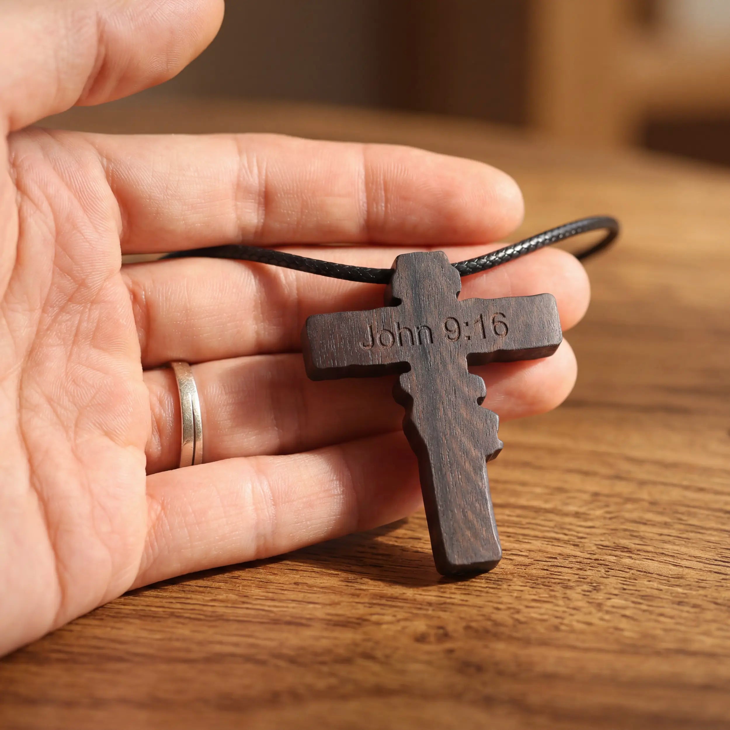 Rustic Gothic Cross Necklace – Handmade Reclaimed Ebony Wood Pendant