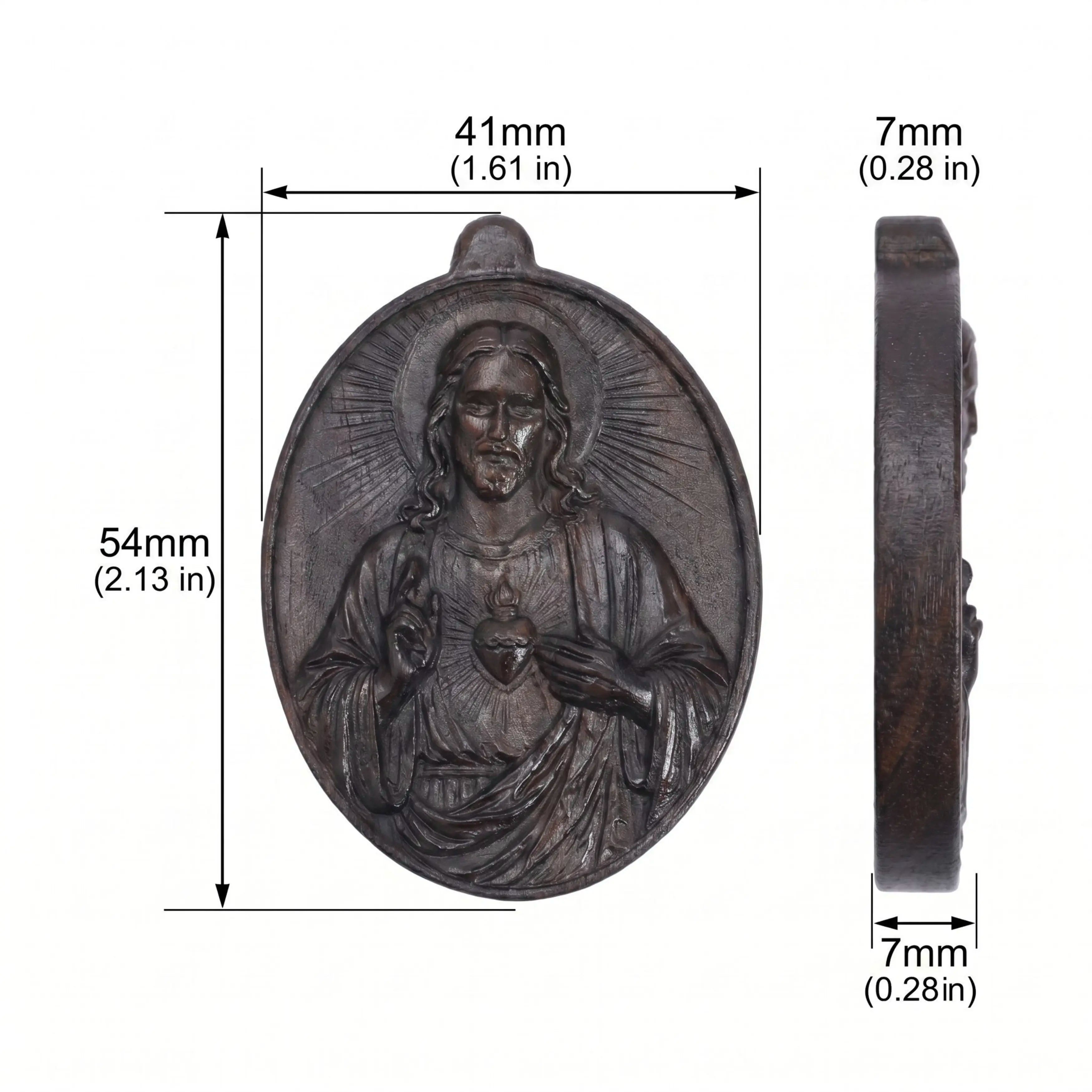 Handcrafted Ebony Wood Sacred Heart of Jesus Necklace