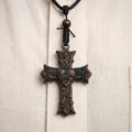 Handcrafted Ebony Wood Sacred Heart Cross Necklace – Personalized Catholic Jewelry – Reclaimed Antique Hardwood Christian Gift