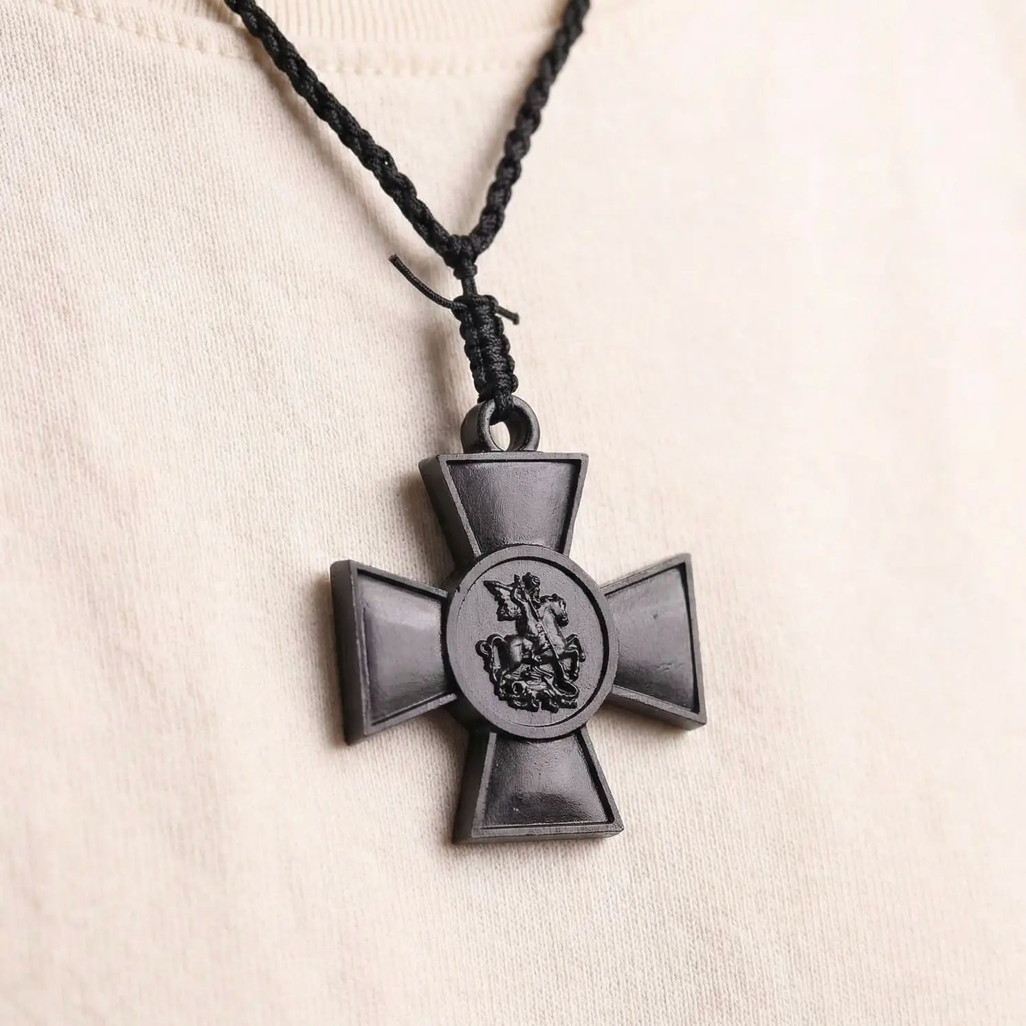 Handcrafted Ebony Wood Saint George Cross Pendant Necklace – Personalized Christian Jewelry