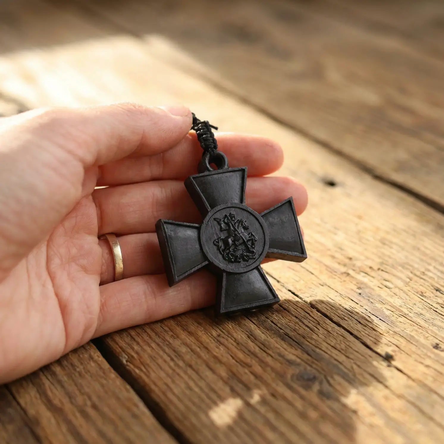 Handcrafted Ebony Wood Saint George Cross Pendant Necklace – Personalized Christian Jewelry