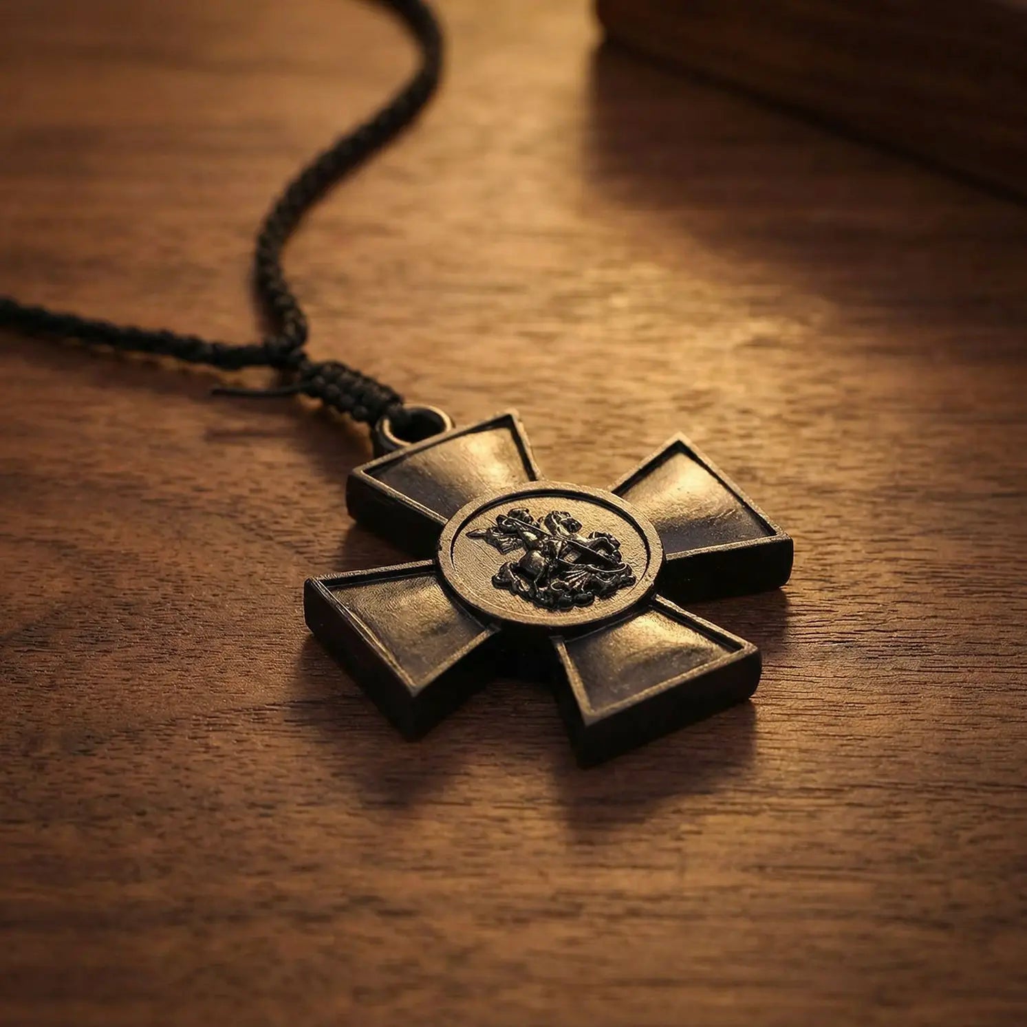 Handcrafted Ebony Wood Saint George Cross Pendant Necklace – Personalized Christian Jewelry
